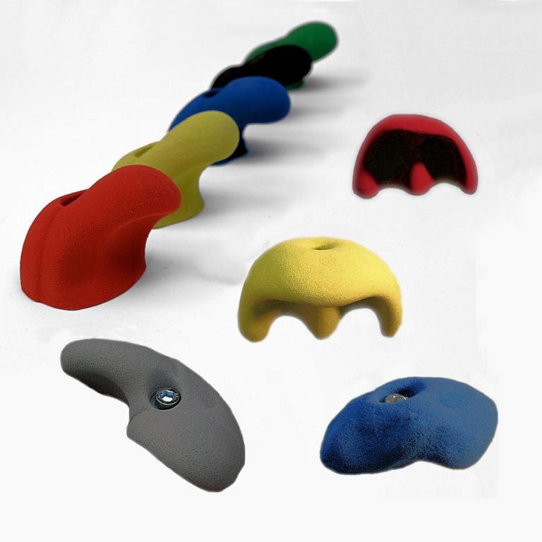 Henkelklettergriffe bestens geeignet für überhängende Kletterwände.