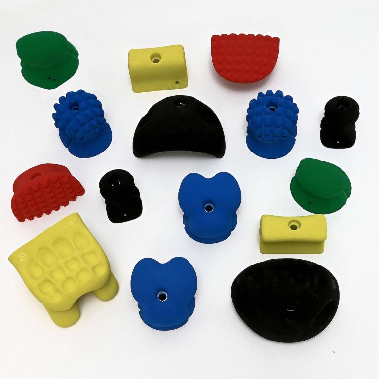 Bunte Therapieklettergriffe für Indoor und Outdoor.